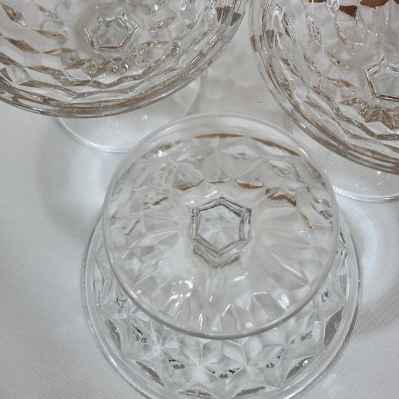 3) Vintage Fostoria American Clear Low Sherbet Coupe Glasses flared rim cubist - Picture 5 of 8